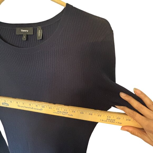 Theory Mizri Women's Black Ribbed Long Sleeve Sweater Size L 100% Merino Wool - Picture 8 of 10